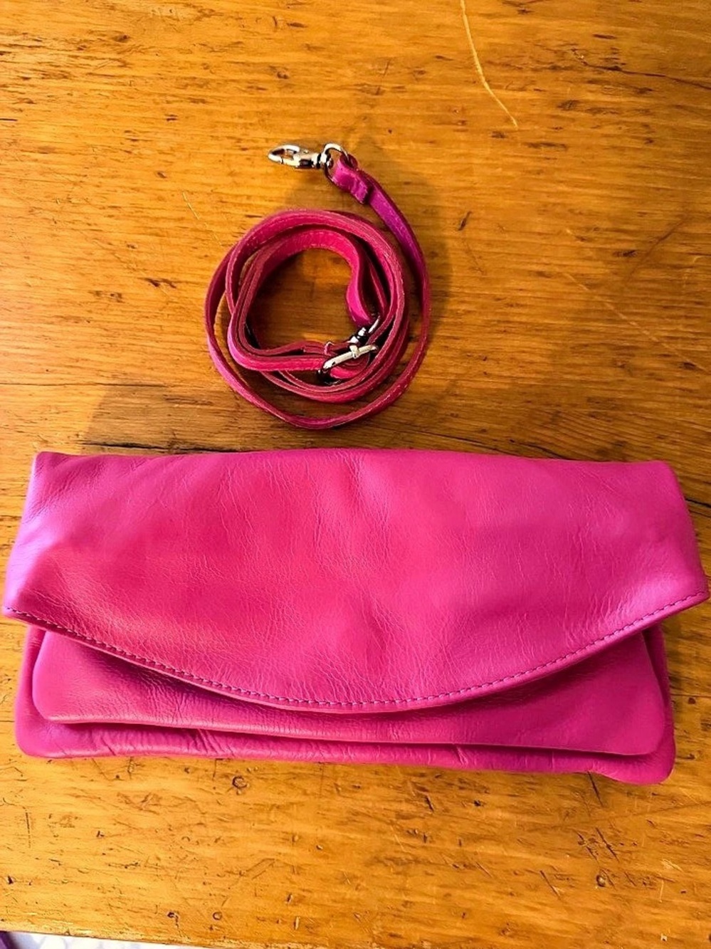 Pink Leather-Style Clutch with Strap